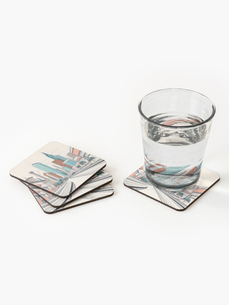 Thumbnail 2 of 5, Coasters (Set of 4), Las Vegas Skyline Minimalistic Drawing designed and sold by Patricks-Art.