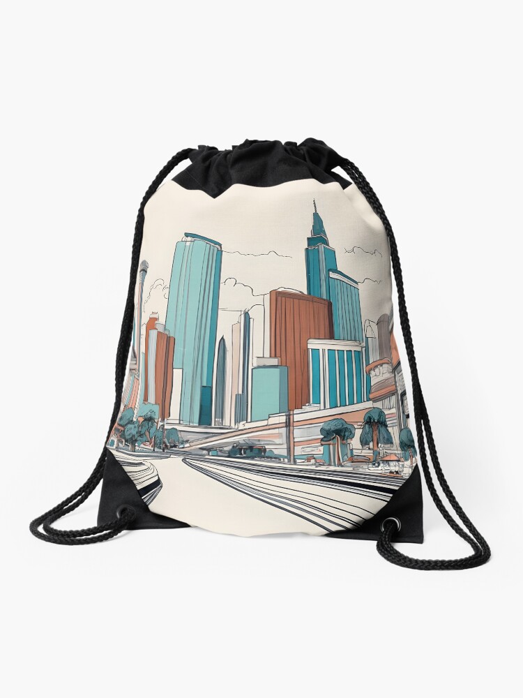 Thumbnail 1 of 3, Drawstring Bag, Las Vegas Skyline Minimalistic Drawing designed and sold by Patricks-Art.