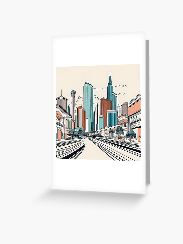 Thumbnail 1 of 2, Greeting Card, Las Vegas Skyline Minimalistic Drawing designed and sold by Patricks-Art.