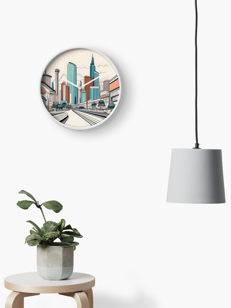 Thumbnail 2 of 4, Clock, Las Vegas Skyline Minimalistic Drawing designed and sold by Patricks-Art.