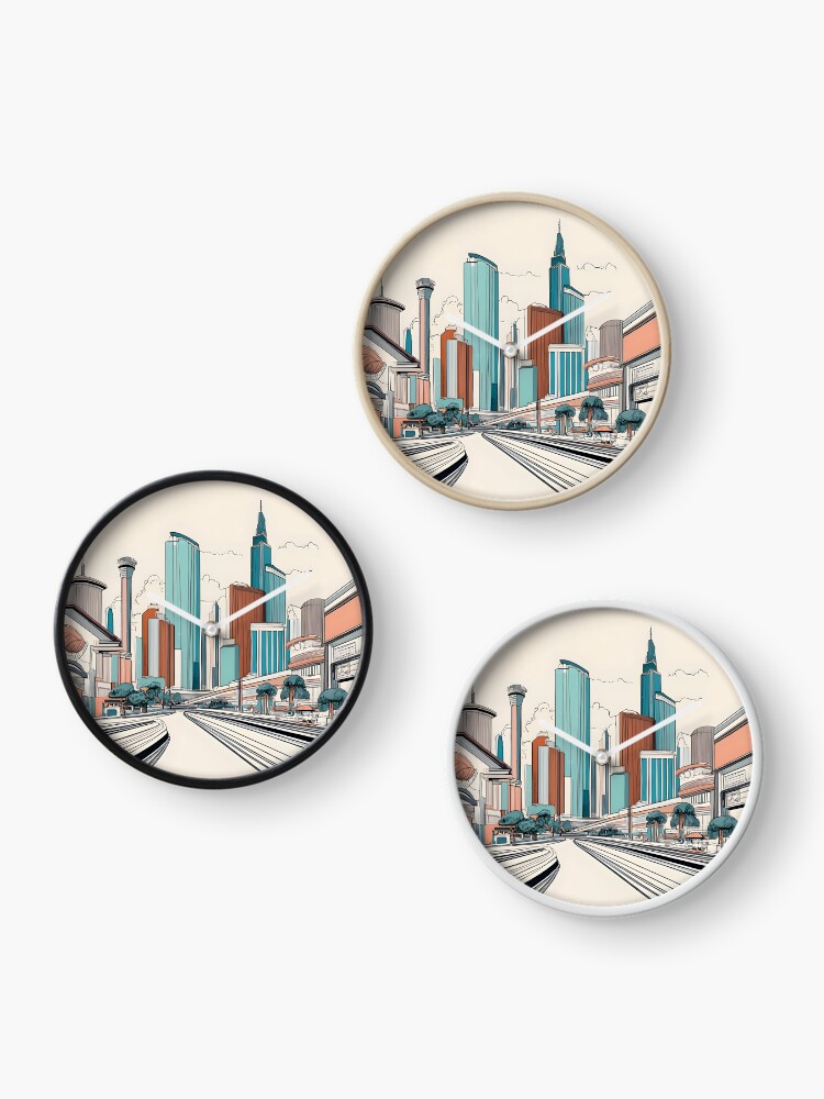 Thumbnail 3 of 4, Clock, Las Vegas Skyline Minimalistic Drawing designed and sold by Patricks-Art.