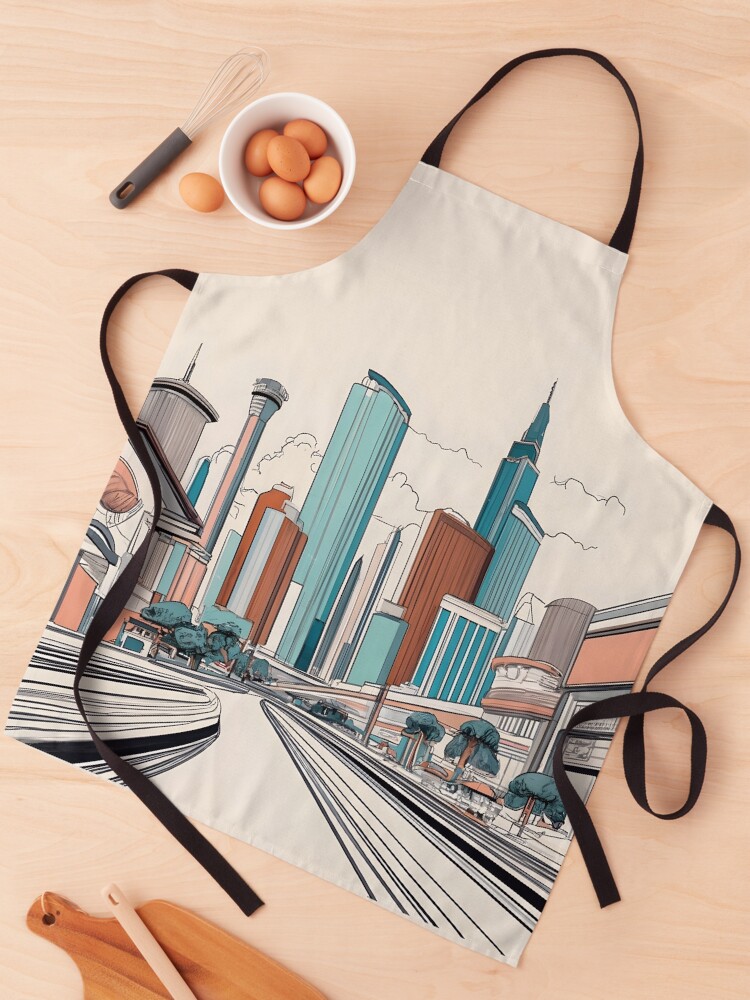 Thumbnail 1 of 6, Apron, Las Vegas Skyline Minimalistic Drawing designed and sold by Patricks-Art.
