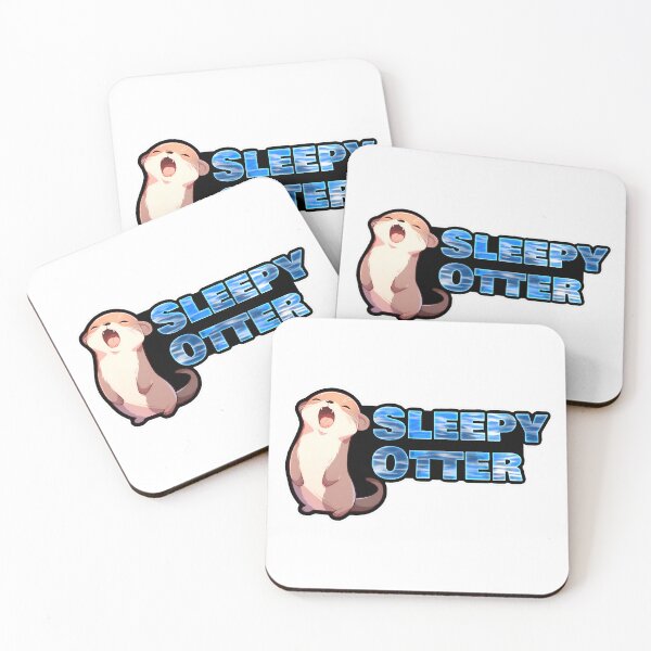 Item preview, Sleepy Otter Laptop Sticker with Black Background and Watery Text by Zeesdesign on Redbubble designed and sold by ZEESDESIGN.