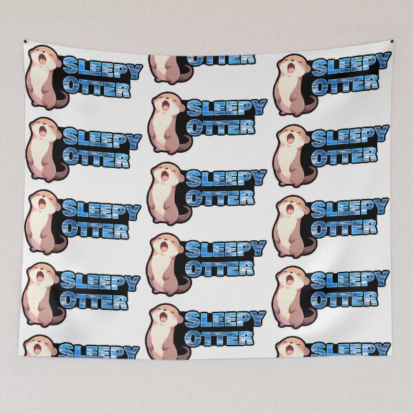 Item preview, Sleepy Otter Laptop Sticker with Black Background and Watery Text by Zeesdesign on Redbubble designed and sold by ZEESDESIGN.
