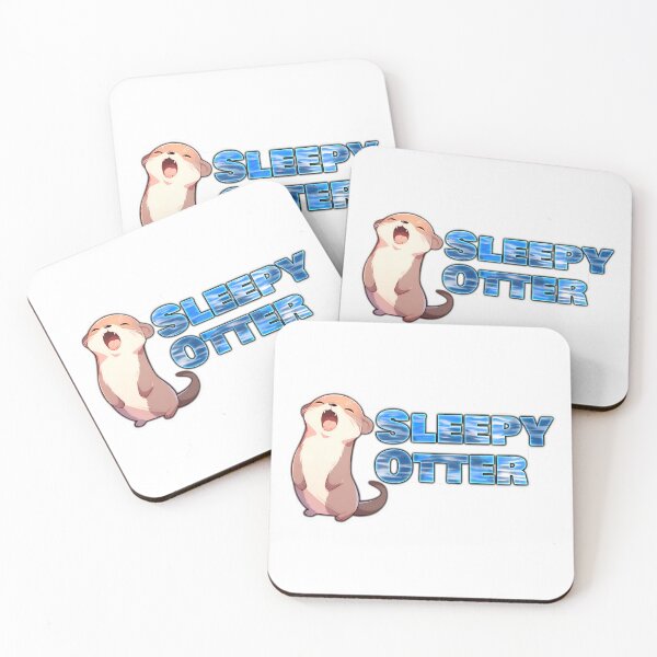 Item preview, Sleepy Otter Laptop Sticker with White Background and Watery Text by Zeesdesign on Redbubble designed and sold by ZEESDESIGN.