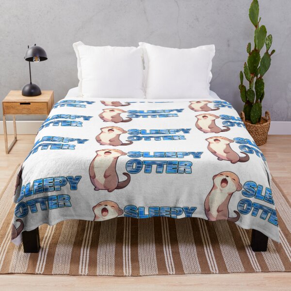 Item preview, Sleepy Otter Laptop Sticker with White Background and Watery Text by Zeesdesign on Redbubble designed and sold by ZEESDESIGN.