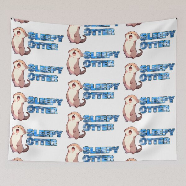 Item preview, Sleepy Otter Laptop Sticker with White Background and Watery Text by Zeesdesign on Redbubble designed and sold by ZEESDESIGN.