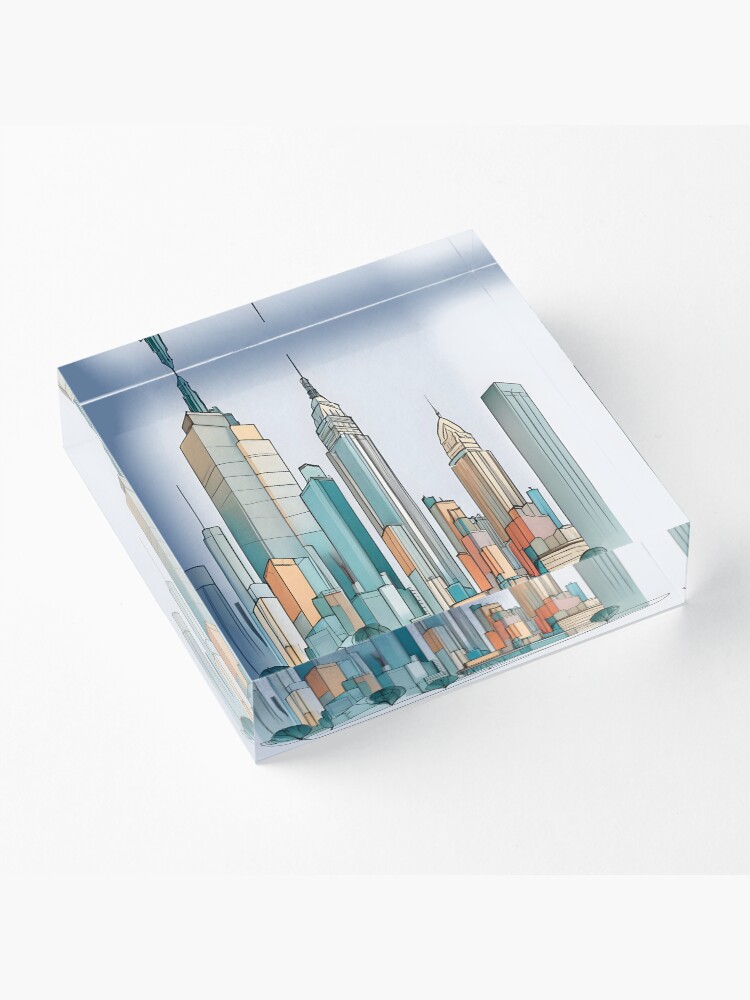Thumbnail 3 of 5, Acrylic Block, New York City Skyline Minimalistic Drawing designed and sold by Patricks-Art.