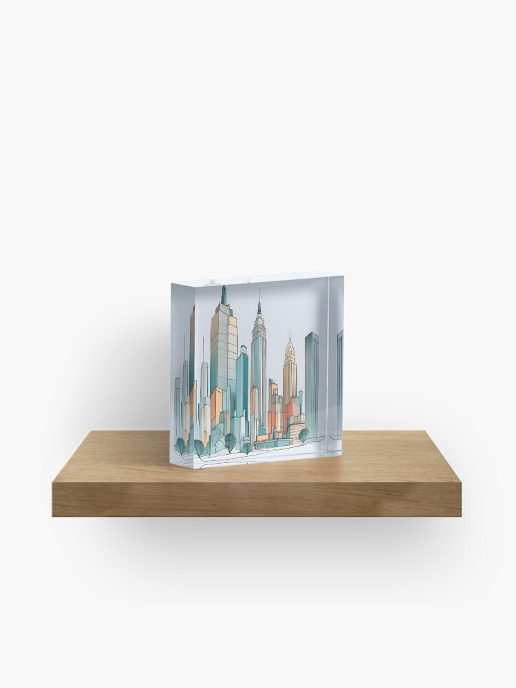 Thumbnail 1 of 5, Acrylic Block, New York City Skyline Minimalistic Drawing designed and sold by Patricks-Art.
