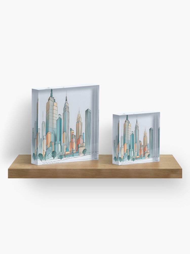 Thumbnail 4 of 5, Acrylic Block, New York City Skyline Minimalistic Drawing designed and sold by Patricks-Art.