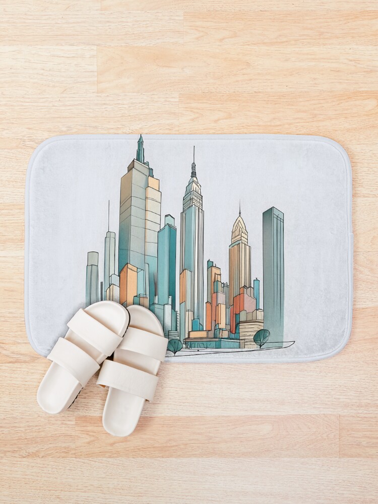 Thumbnail 1 of 6, Bath Mat, New York City Skyline Minimalistic Drawing designed and sold by Patricks-Art.