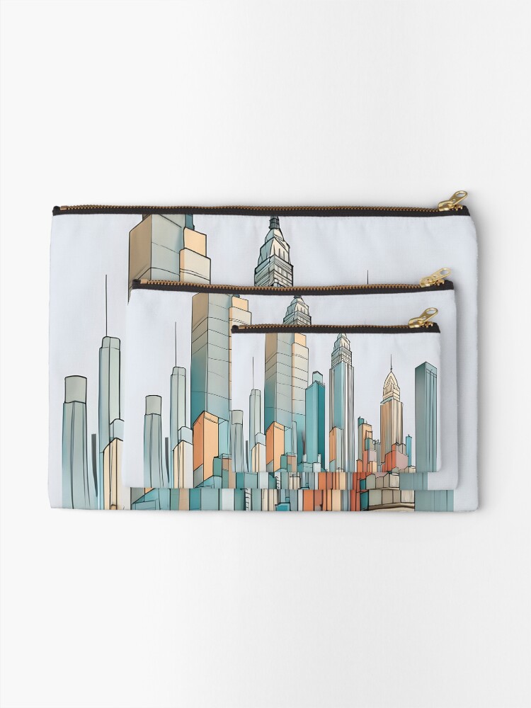 Thumbnail 2 of 4, Zipper Pouch, New York City Skyline Minimalistic Drawing designed and sold by Patricks-Art.