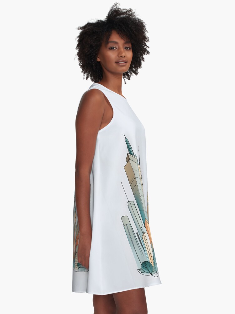 Thumbnail 2 of 4, A-Line Dress, New York City Skyline Minimalistic Drawing designed and sold by Patricks-Art.