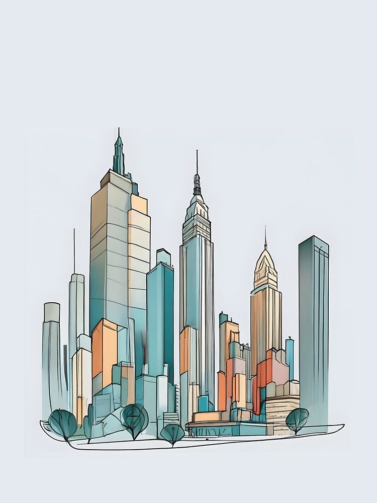 Thumbnail 4 of 4, A-Line Dress, New York City Skyline Minimalistic Drawing designed and sold by Patricks-Art.