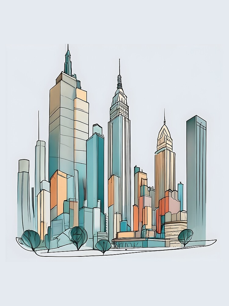 Thumbnail 3 of 3, Scarf, New York City Skyline Minimalistic Drawing designed and sold by Patricks-Art.