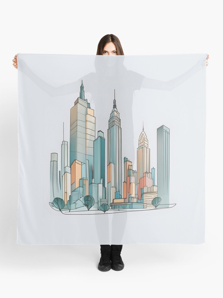 Thumbnail 1 of 3, Scarf, New York City Skyline Minimalistic Drawing designed and sold by Patricks-Art.
