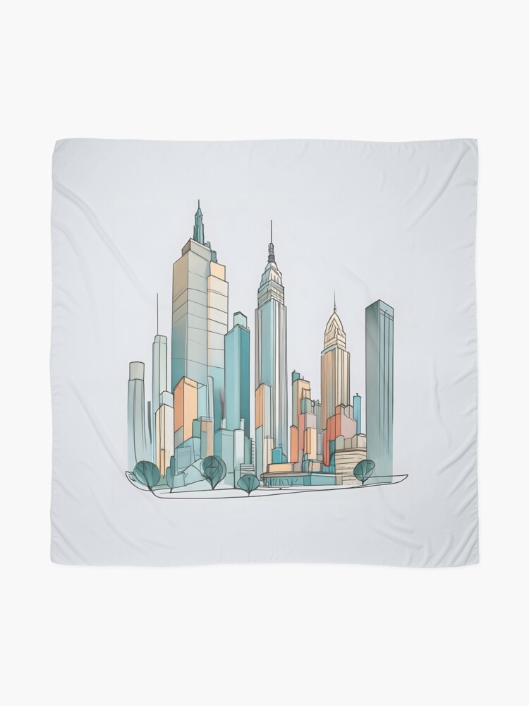 Thumbnail 2 of 3, Scarf, New York City Skyline Minimalistic Drawing designed and sold by Patricks-Art.