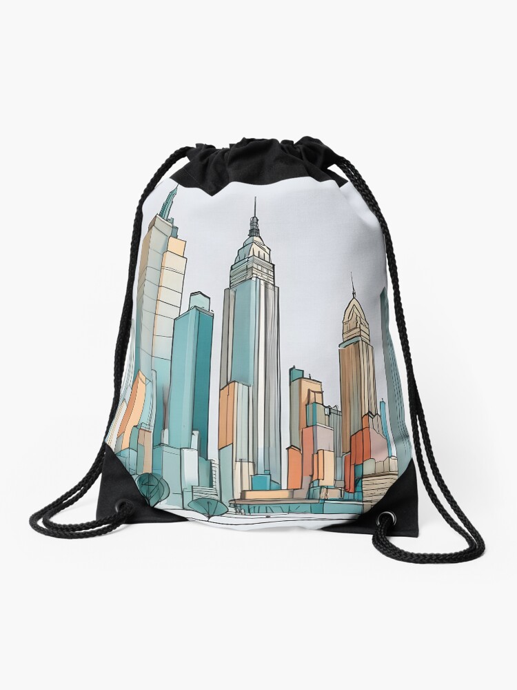 Thumbnail 1 of 3, Drawstring Bag, New York City Skyline Minimalistic Drawing designed and sold by Patricks-Art.