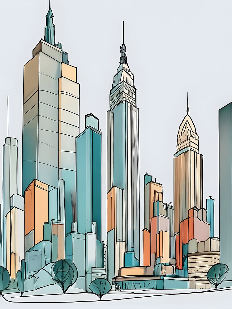 Thumbnail 3 of 3, Drawstring Bag, New York City Skyline Minimalistic Drawing designed and sold by Patricks-Art.