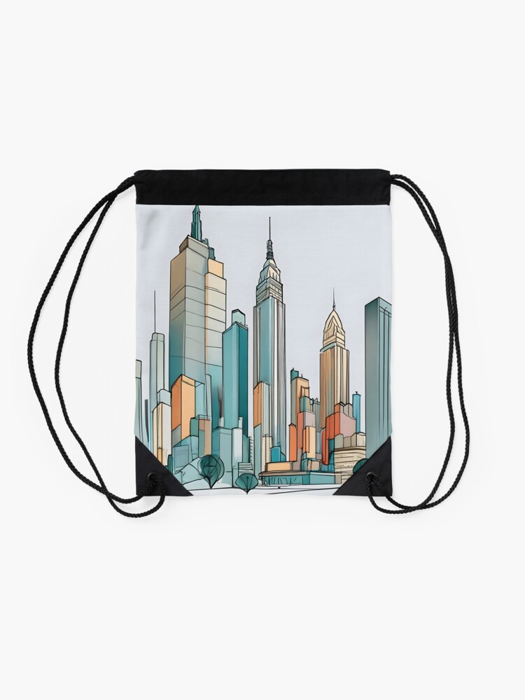 Thumbnail 2 of 3, Drawstring Bag, New York City Skyline Minimalistic Drawing designed and sold by Patricks-Art.