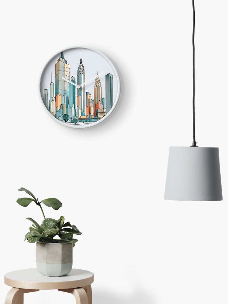 Thumbnail 2 of 4, Clock, New York City Skyline Minimalistic Drawing designed and sold by Patricks-Art.