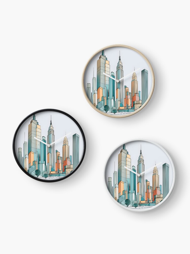 Thumbnail 3 of 4, Clock, New York City Skyline Minimalistic Drawing designed and sold by Patricks-Art.