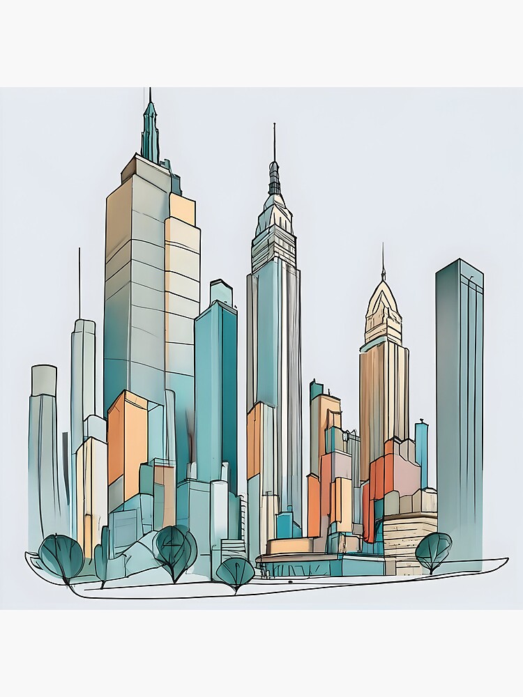 Thumbnail 4 of 4, Clock, New York City Skyline Minimalistic Drawing designed and sold by Patricks-Art.