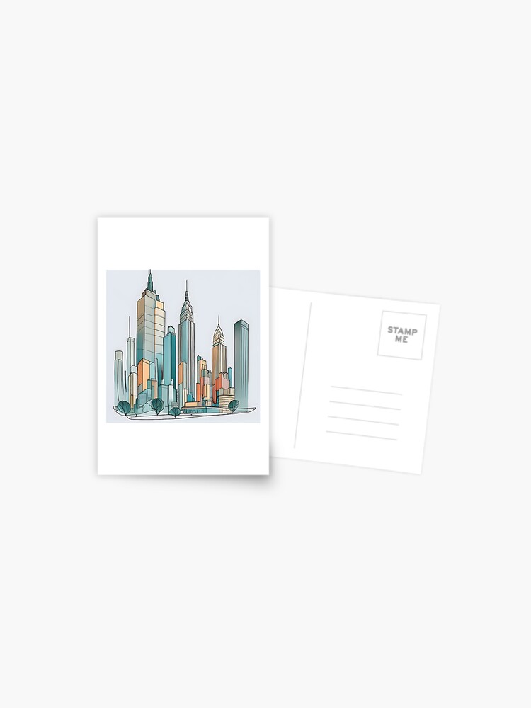 Thumbnail 1 of 2, Postcard, New York City Skyline Minimalistic Drawing designed and sold by Patricks-Art.