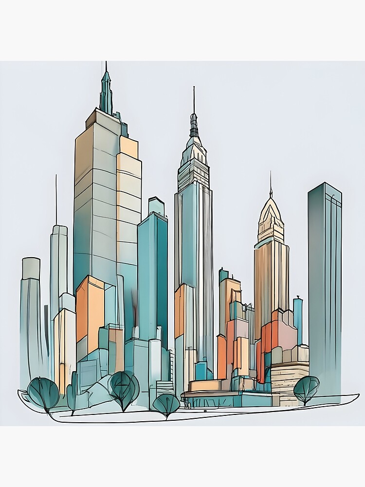 Thumbnail 4 of 4, Pillow, New York City Skyline Minimalistic Drawing designed and sold by Patricks-Art.