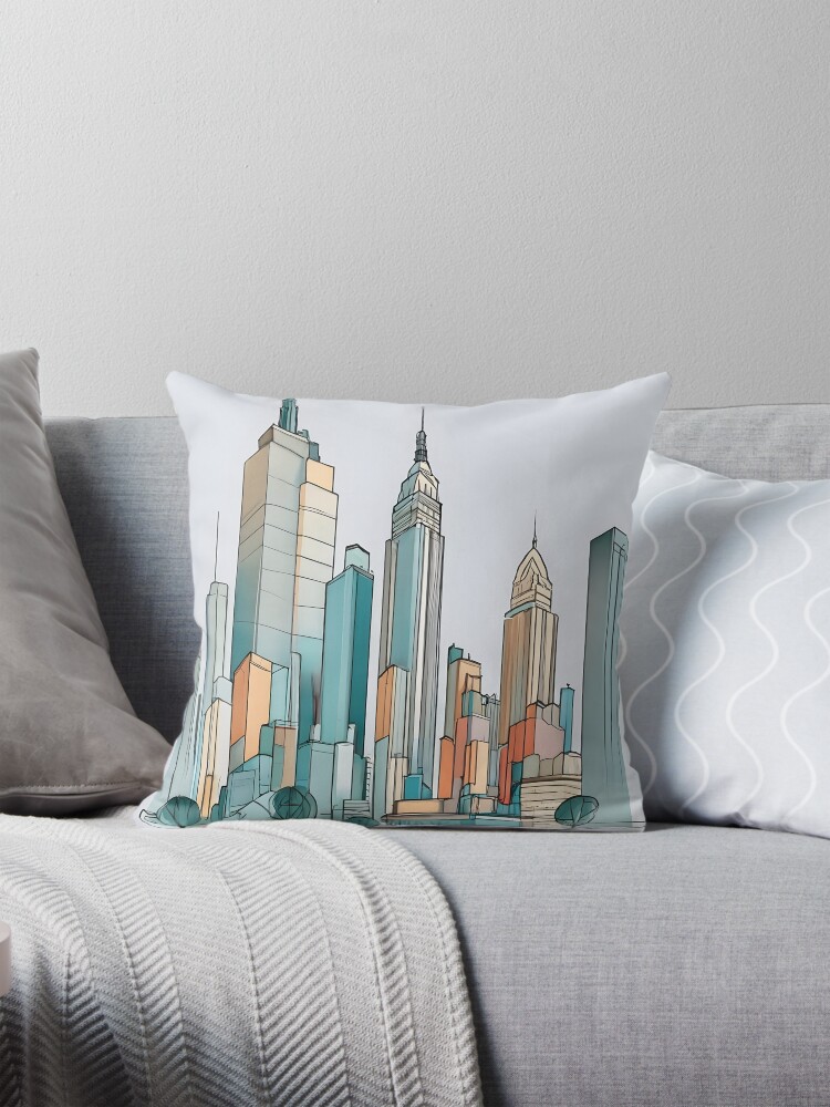 Thumbnail 1 of 4, Pillow, New York City Skyline Minimalistic Drawing designed and sold by Patricks-Art.
