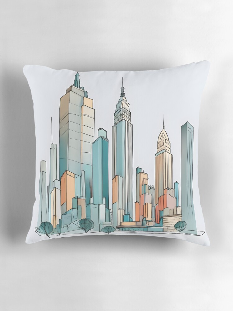 Thumbnail 3 of 4, Pillow, New York City Skyline Minimalistic Drawing designed and sold by Patricks-Art.