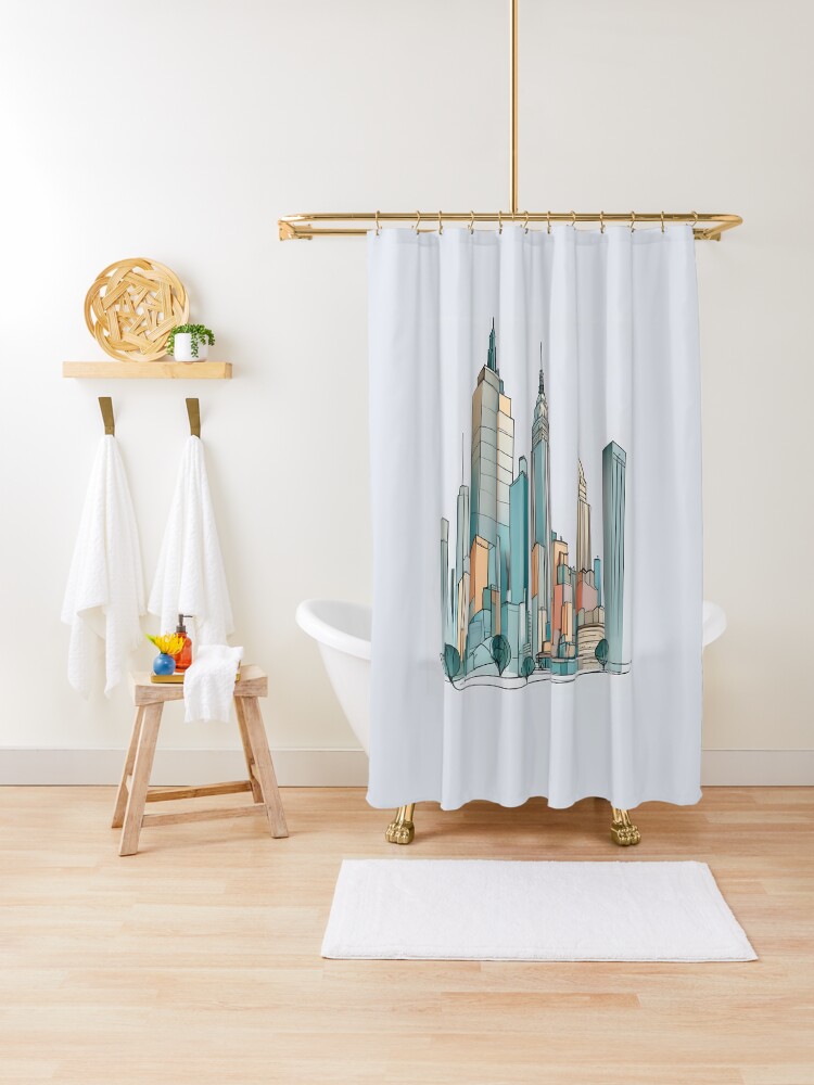 Thumbnail 1 of 5, Shower Curtain, New York City Skyline Minimalistic Drawing designed and sold by Patricks-Art.
