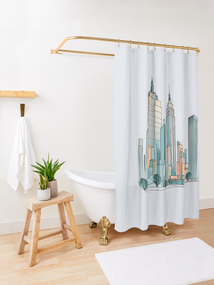 Thumbnail 3 of 5, Shower Curtain, New York City Skyline Minimalistic Drawing designed and sold by Patricks-Art.