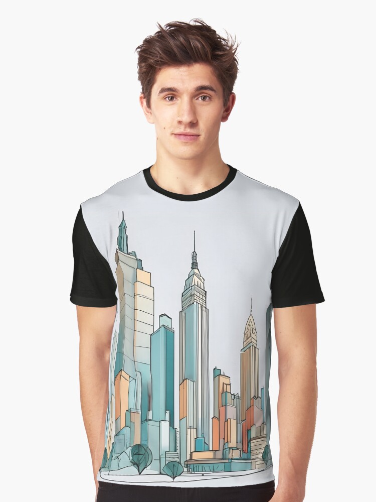 Thumbnail 1 of 5, Graphic T-Shirt, New York City Skyline Minimalistic Drawing designed and sold by Patricks-Art.