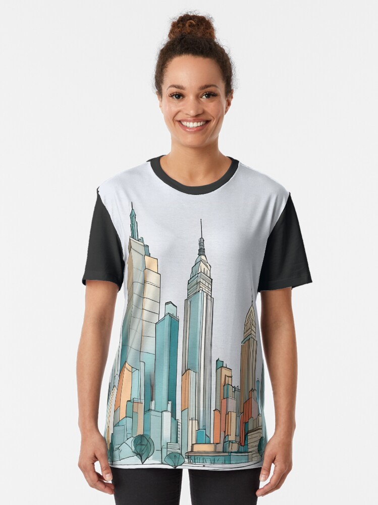 Thumbnail 2 of 5, Graphic T-Shirt, New York City Skyline Minimalistic Drawing designed and sold by Patricks-Art.