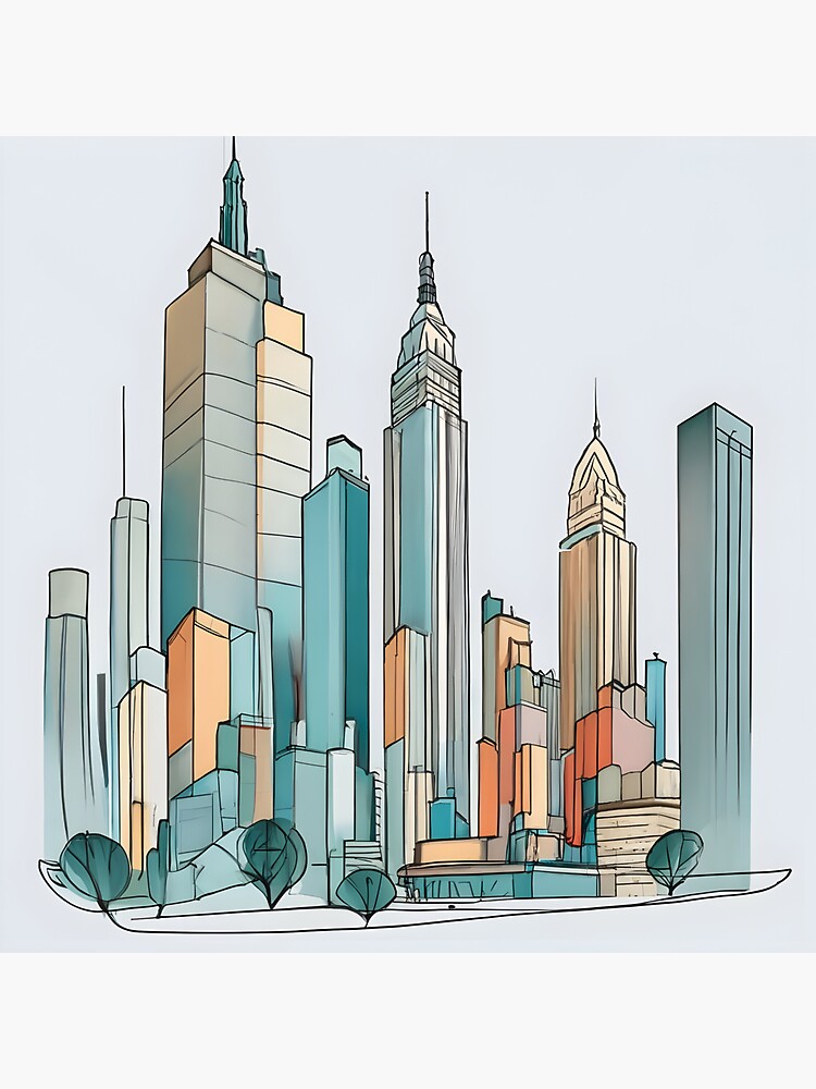 Thumbnail 3 of 3, Sticker, New York City Skyline Minimalistic Drawing designed and sold by Patricks-Art.