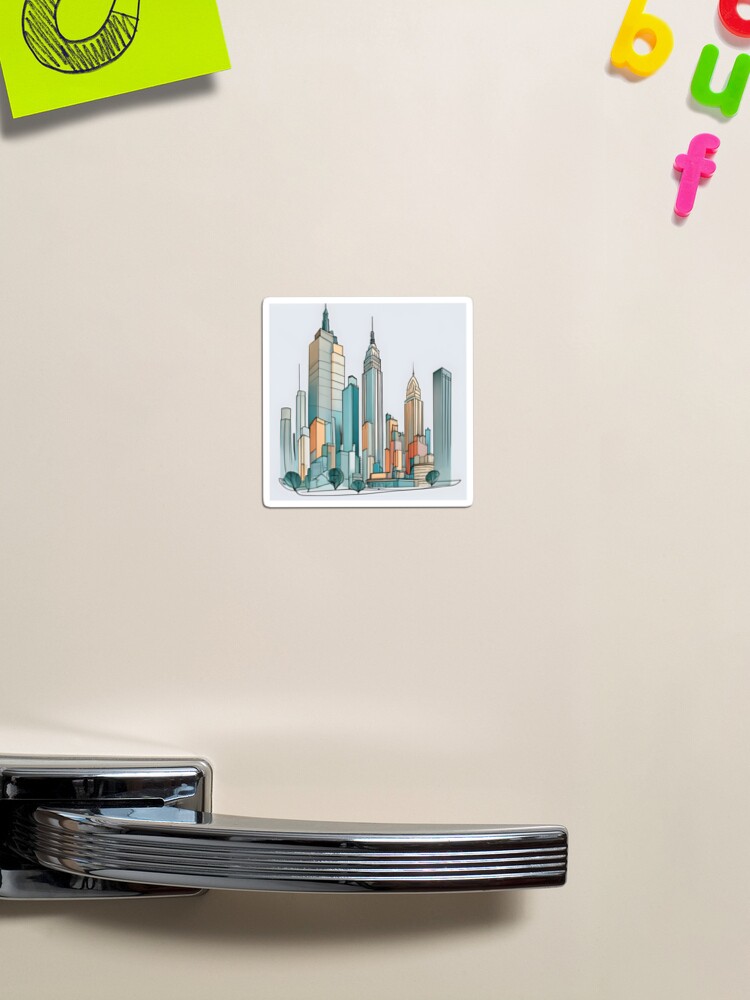 Thumbnail 1 of 3, Magnet, New York City Skyline Minimalistic Drawing designed and sold by Patricks-Art.