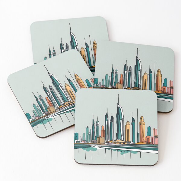 Artikelvorschau, Tuschezeichnung der Skyline der Stadt Dubai entworfen und verkauft von Patricks-Art.