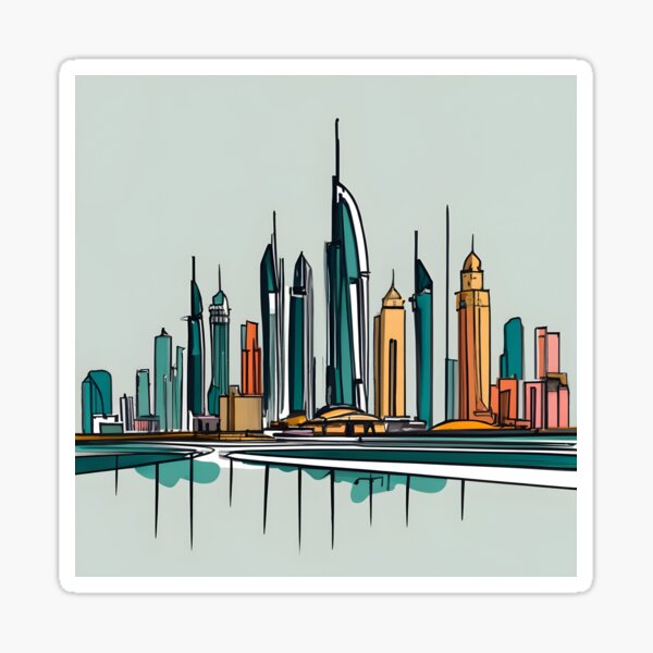 Dubai City Skyline Ink Drawing Sticker