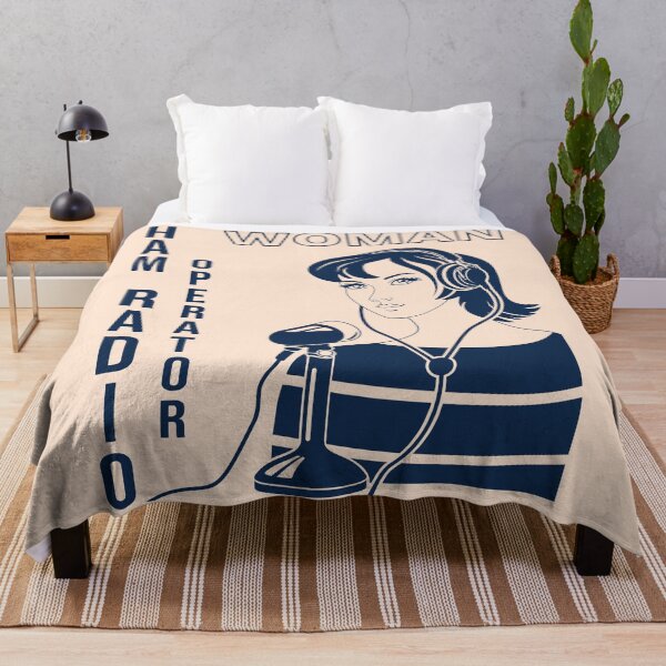 Item preview, Woman HAM Radio Operator gentian blue on beige designed and sold by tuzlay.