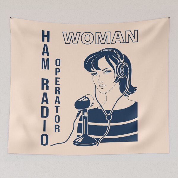 Item preview, Woman HAM Radio Operator gentian blue on beige designed and sold by tuzlay.