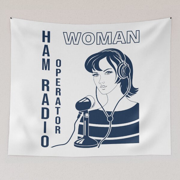 Item preview, Woman HAM Radio Operator gentian blue on white designed and sold by tuzlay.