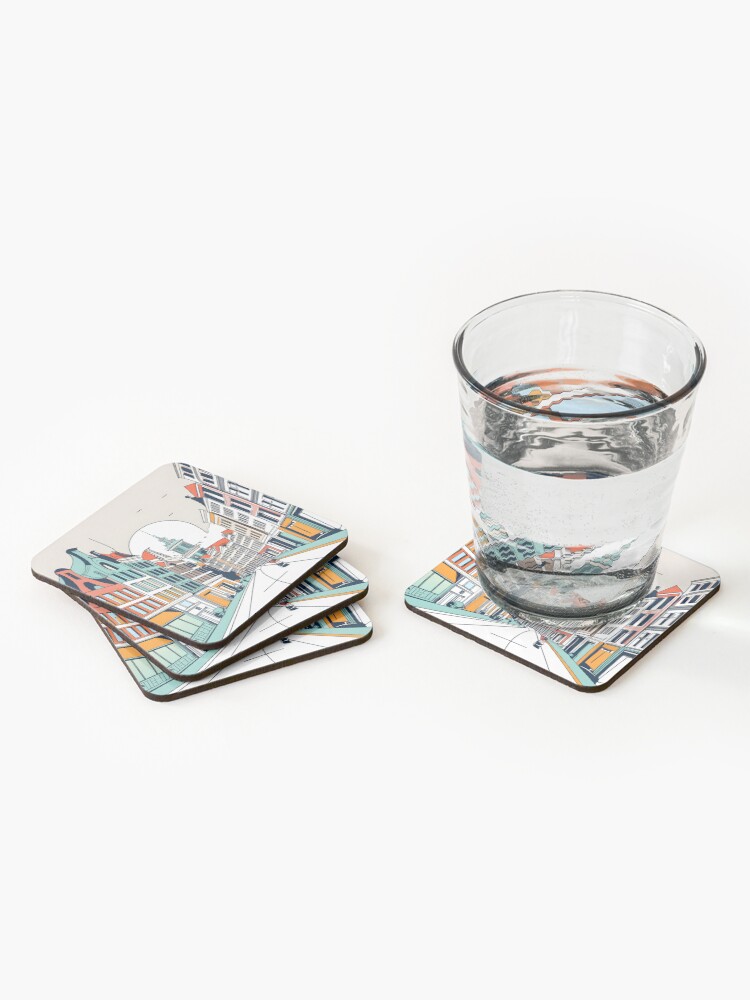 Thumbnail 2 of 5, Coasters (Set of 4), Amsterdam City Skyline Drawing designed and sold by Patricks-Art.