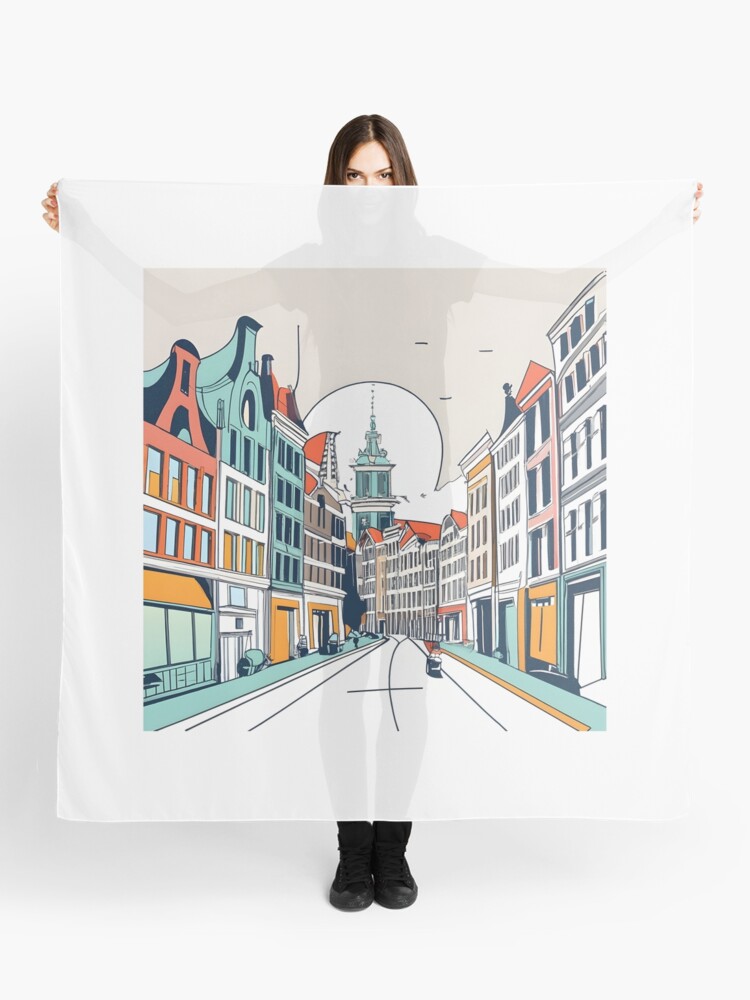 Thumbnail 1 of 3, Scarf, Amsterdam City Skyline Drawing designed and sold by Patricks-Art.