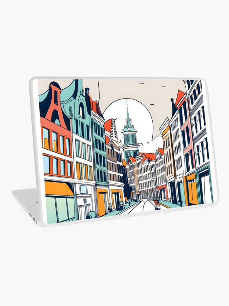 Thumbnail 1 of 2, Laptop Skin, Amsterdam City Skyline Drawing designed and sold by Patricks-Art.
