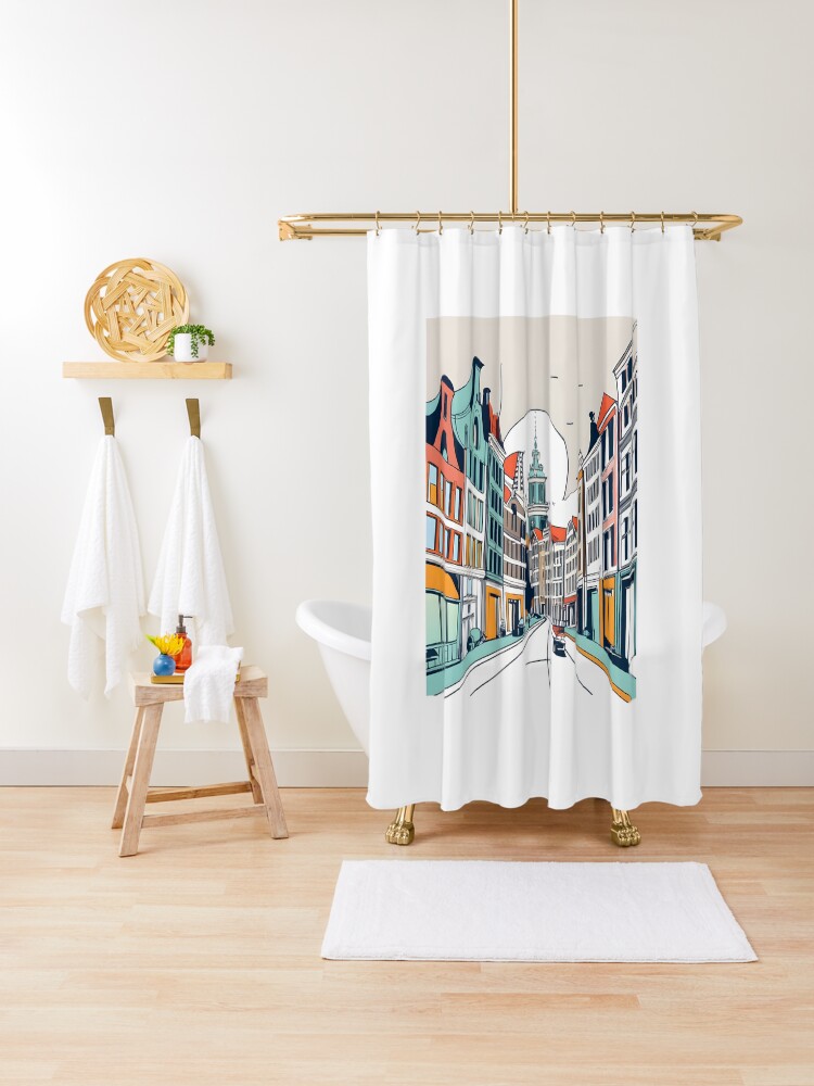 Thumbnail 1 of 5, Shower Curtain, Amsterdam City Skyline Drawing designed and sold by Patricks-Art.