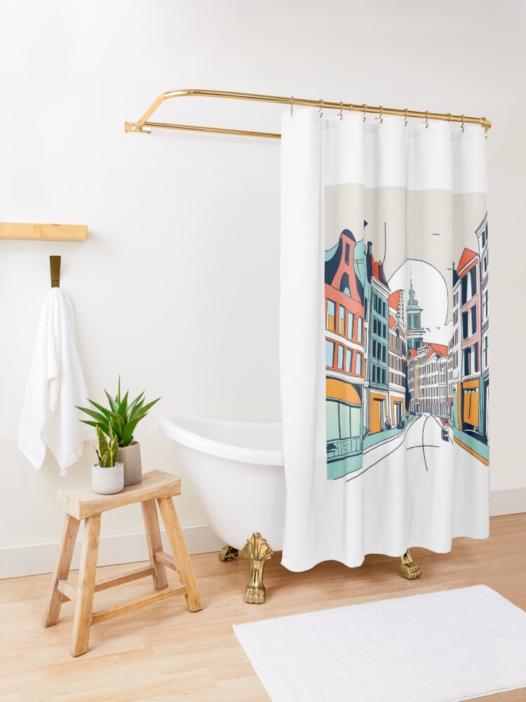Thumbnail 3 of 5, Shower Curtain, Amsterdam City Skyline Drawing designed and sold by Patricks-Art.