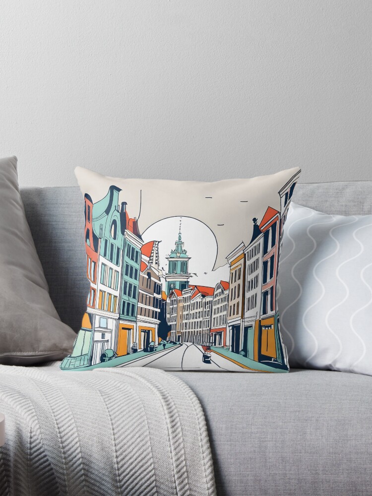 Thumbnail 1 of 4, Pillow, Amsterdam City Skyline Drawing designed and sold by Patricks-Art.