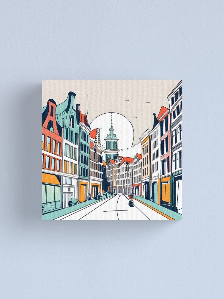Thumbnail 1 of 3, Canvas Print, Amsterdam City Skyline Drawing designed and sold by Patricks-Art.