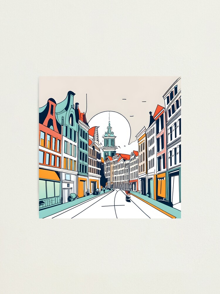 Thumbnail 1 of 3, Photographic Print, Amsterdam City Skyline Drawing designed and sold by Patricks-Art.